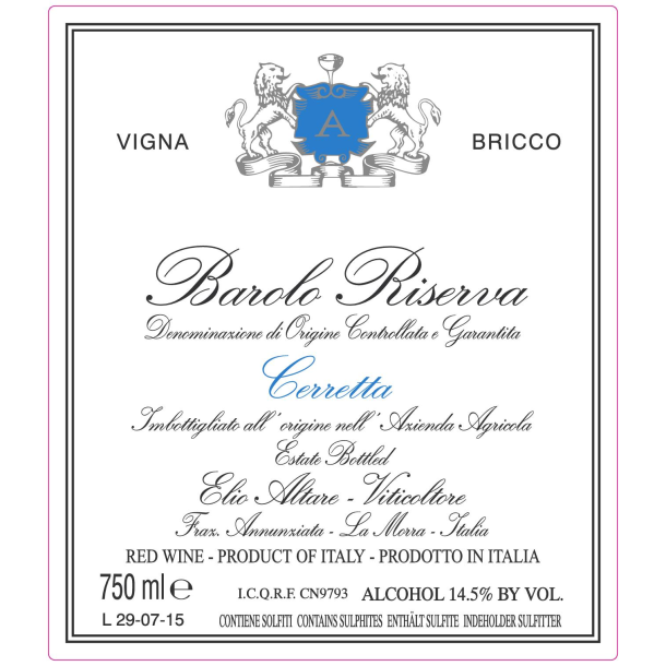 2018 Barolo Riserva, Cerretta Vigna Bricco, Elio Altare